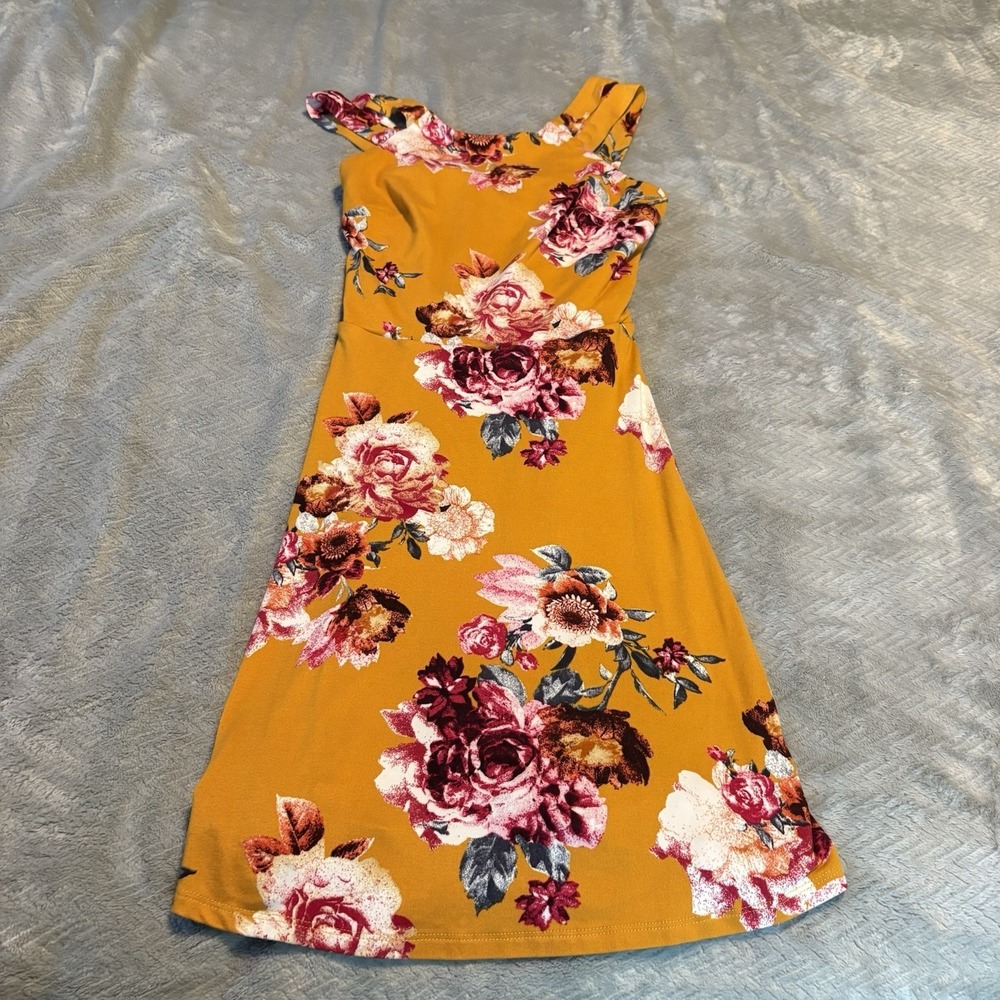 IZ BYER Womens Dress Yellow Gold Floral SZ XS